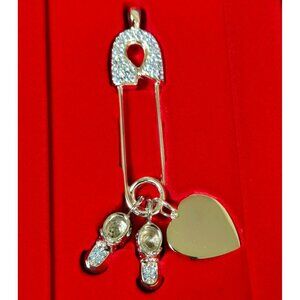 LENOX Ornament Light Blue Crystals Baby BOY Gift Charms Diaper Pin Silverplated